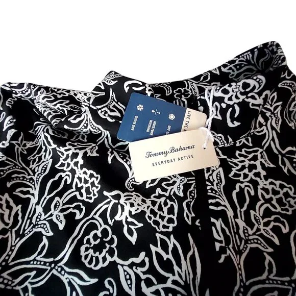Tommy Bahama Everyday Active Black & White Floral Long Sleeve Zip Top Size  L - Picture 12 of 12